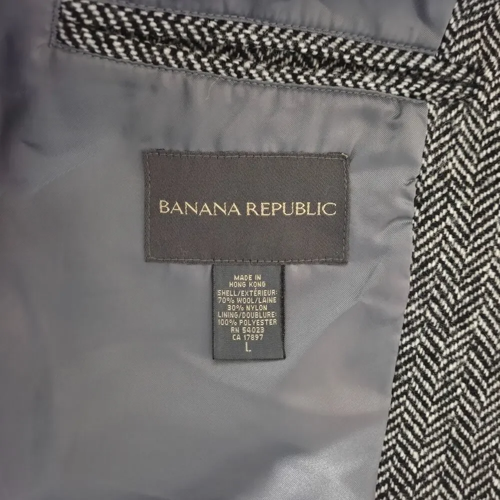 Banana Republic Mens Large Sport Coat Gray Herringbone Tweed Wool 3 Button